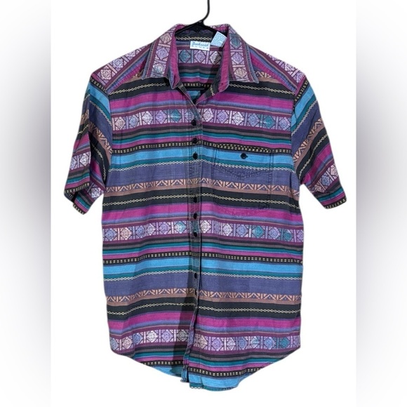 Backroad Blues Other - 90s Retro Multicolor Striped Casual Button Down Shirt